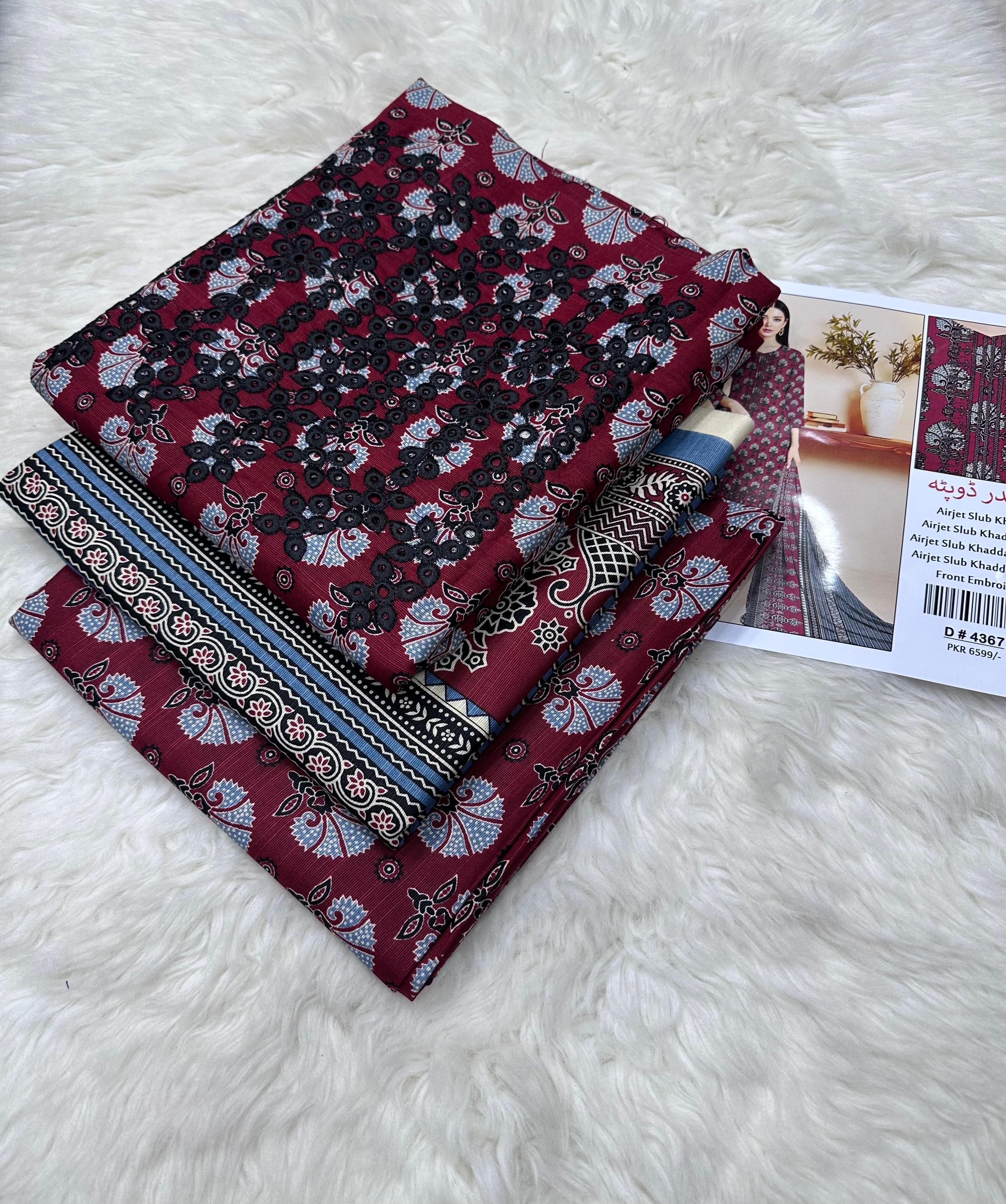 Slub Khaddar 3-Piece Suit | Embroidery & Printed Dupatta