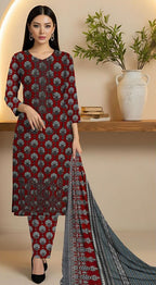 Slub Khaddar 3-Piece Suit | Embroidery & Printed Dupatta