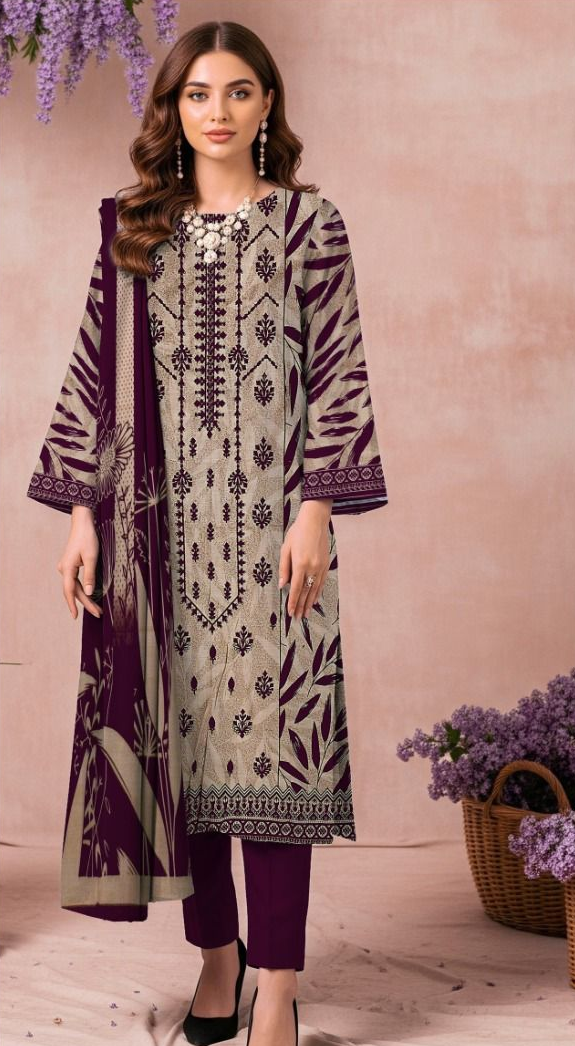Slub Khaddar 3-Piece Suit | Embroidery & Printed Dupatta