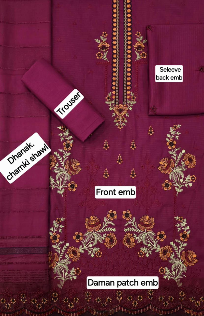 Banadora Dhanak Winter Embroidery Suit with Velvet Shawl – Zarqash