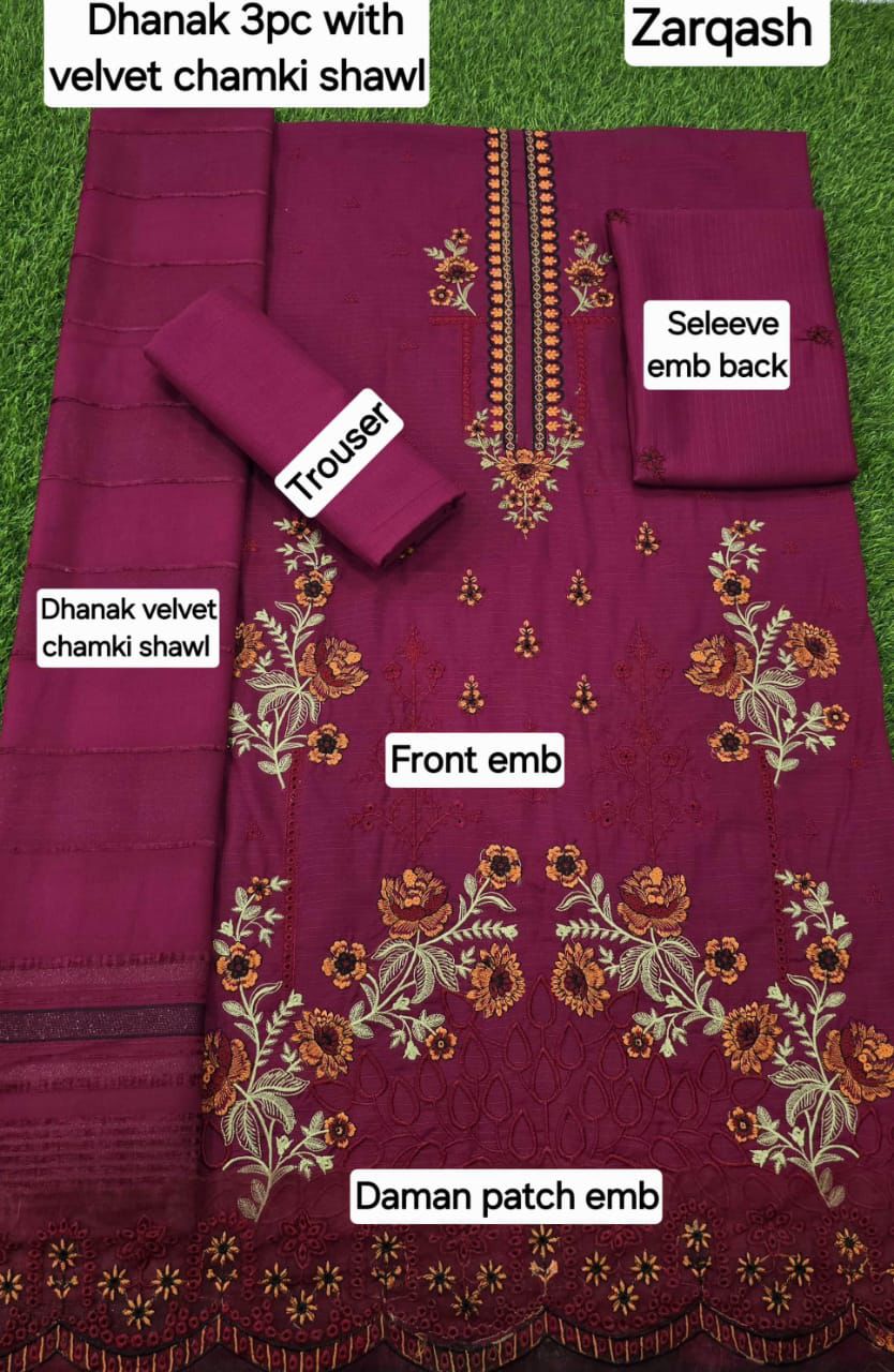 Banadora Dhanak Winter Embroidery Suit with Velvet Shawl – Zarqash