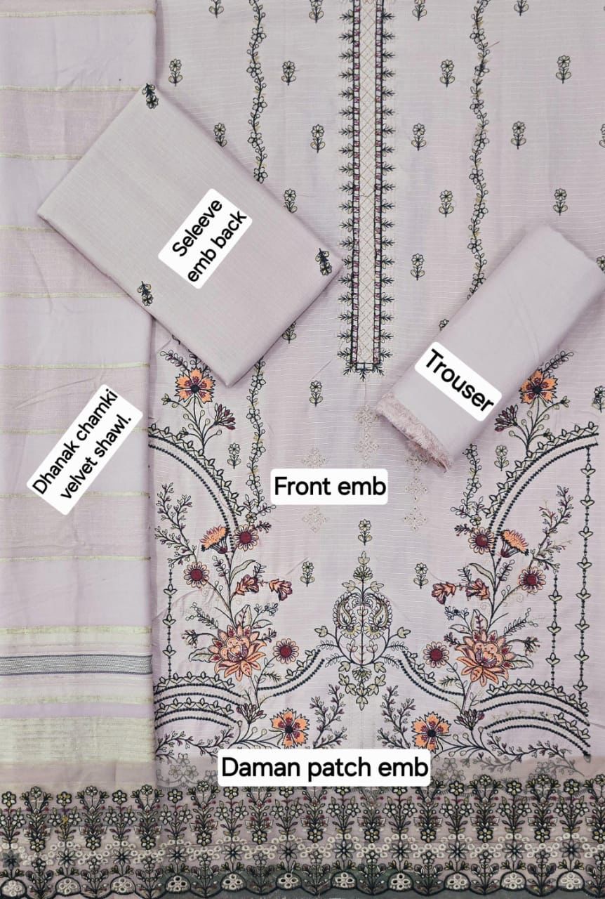 Luxury Winter Banadora Dhanak 3-Piece Embroidered Dress by Zarqas