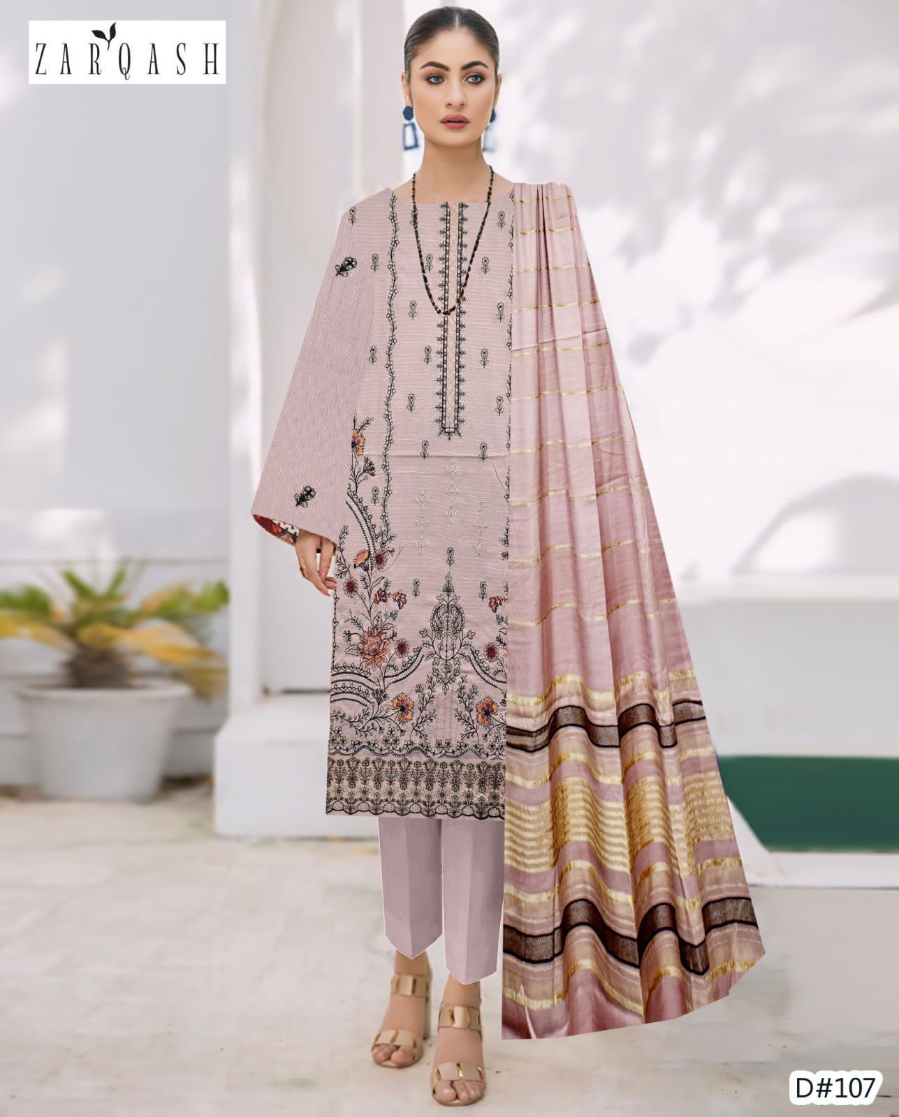Luxury Winter Banadora Dhanak 3-Piece Embroidered Dress by Zarqas