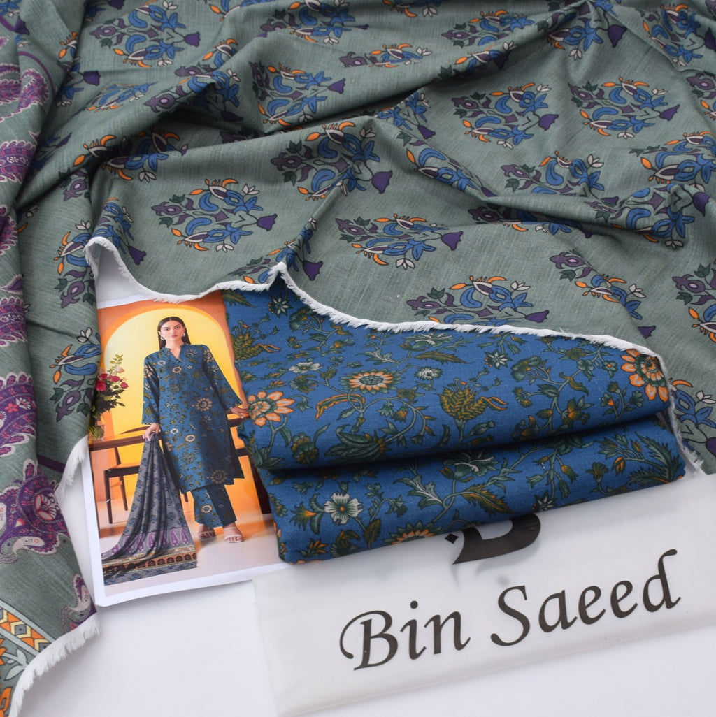 BINSAEED Printed Khaddar 3-Piece Suit – 6 Color Options