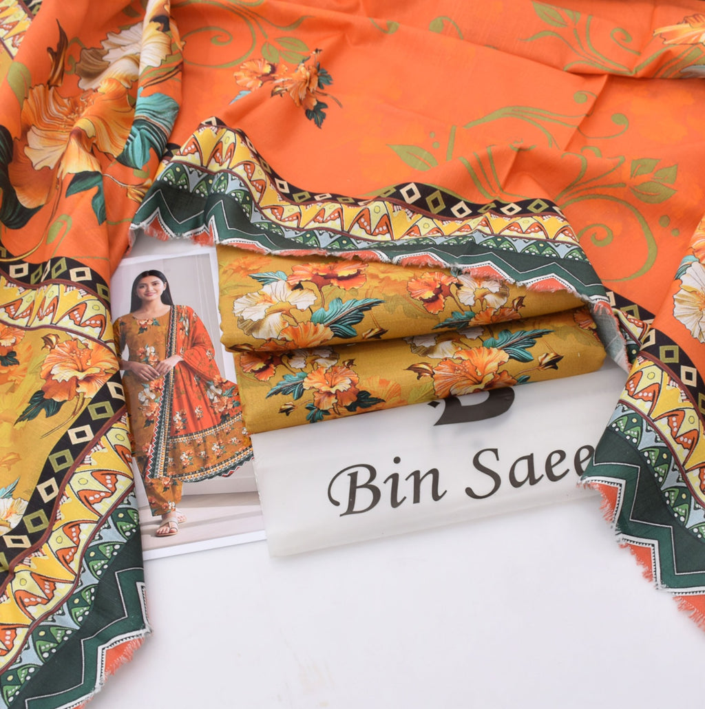 BINSAEED Original Printed Khaddar Suit Set – Choose From 6 Colors