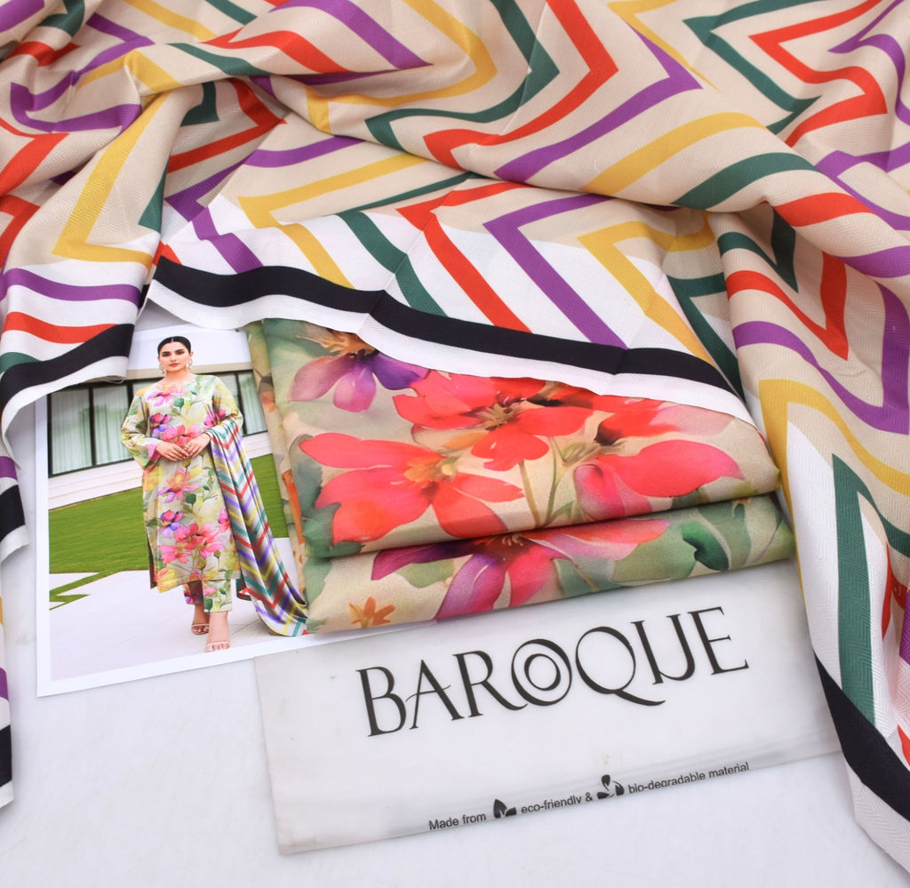 BAROQUE Digital Printed Khaddar 3-Piece Winter Suit - 10 Different Color