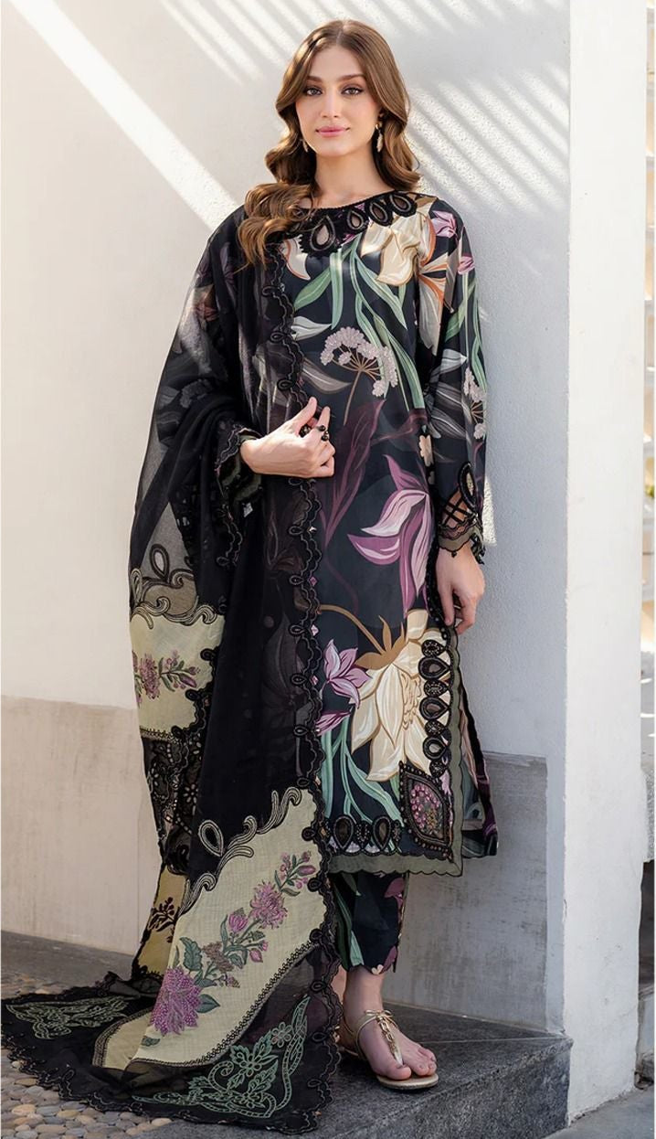 Woman wearing a floral printed outfit with 'Sapphire' branding on a white background