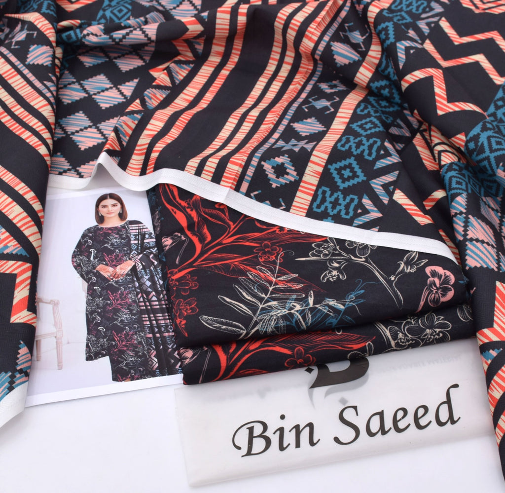 BINSAEED Printed Khaddar 3-Piece – Premium Winter Suit || 7 Colors