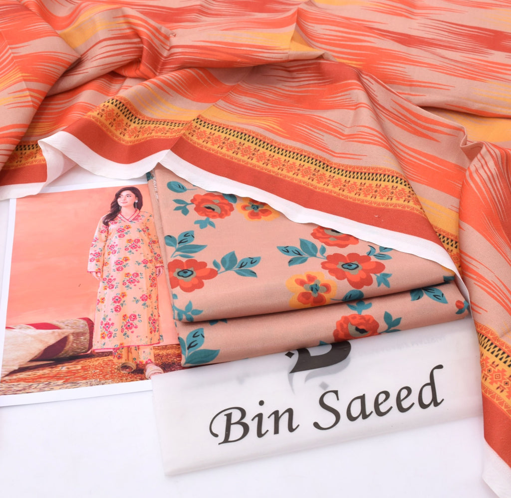 BINSAEED Printed Khaddar 3-Piece – Premium Winter Suit || 7 Colors