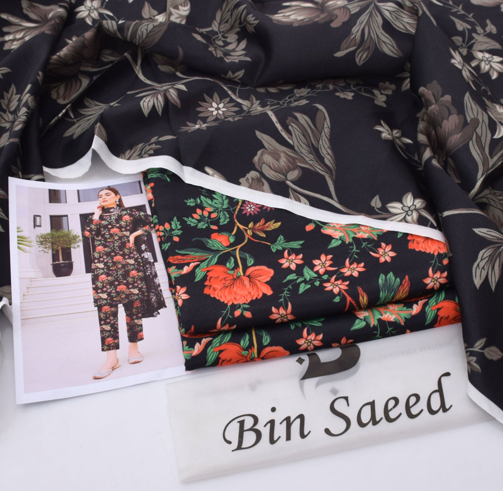 BINSAEED Khaddar 3PC – Elegant Printed Shirt & Trouser Set || 7 Colors