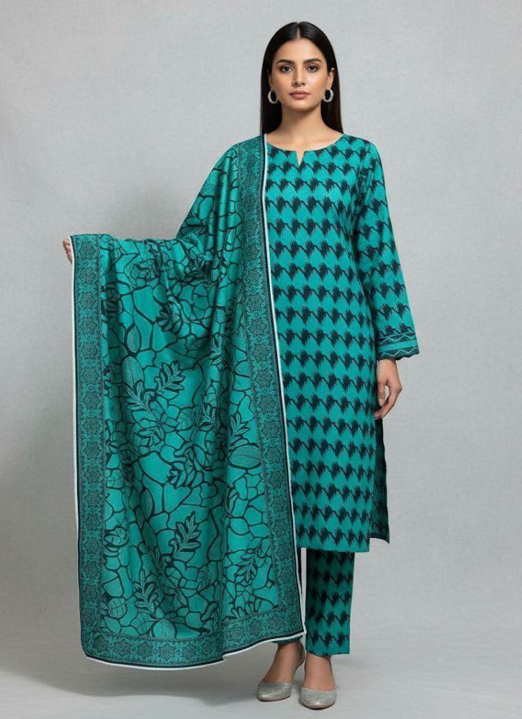 BAROQUE Classic Winter Khaddar Suit – Digital Shirt with Printed Dupatta