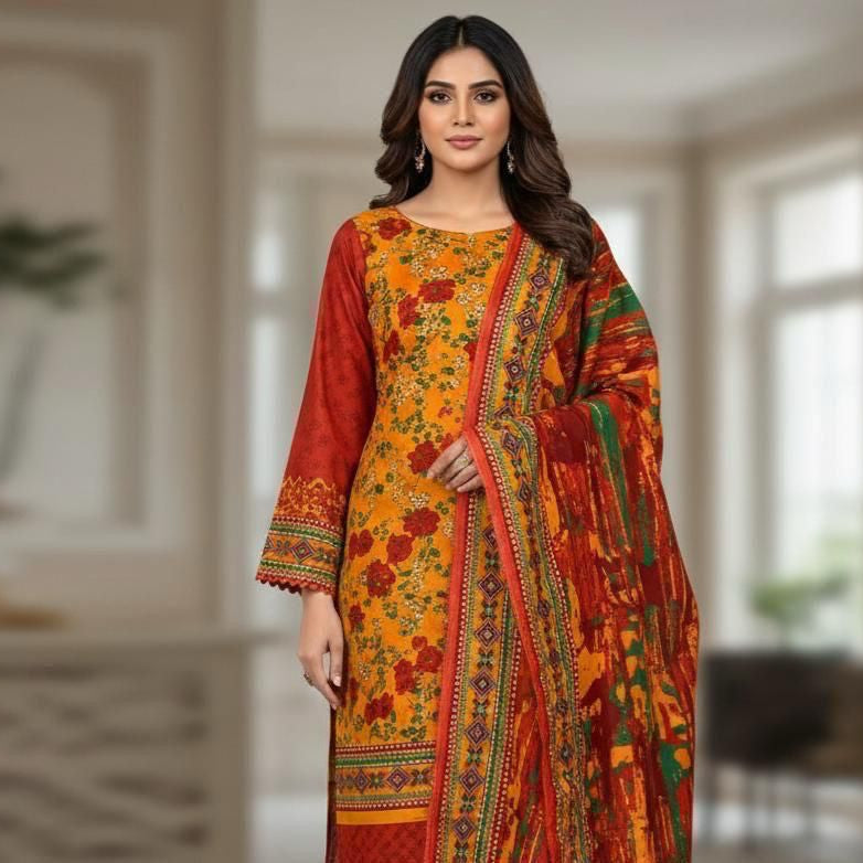 BAROQUE Khaddar Winter Edition – Digital Shirt, Trouser & Printed Dupatta