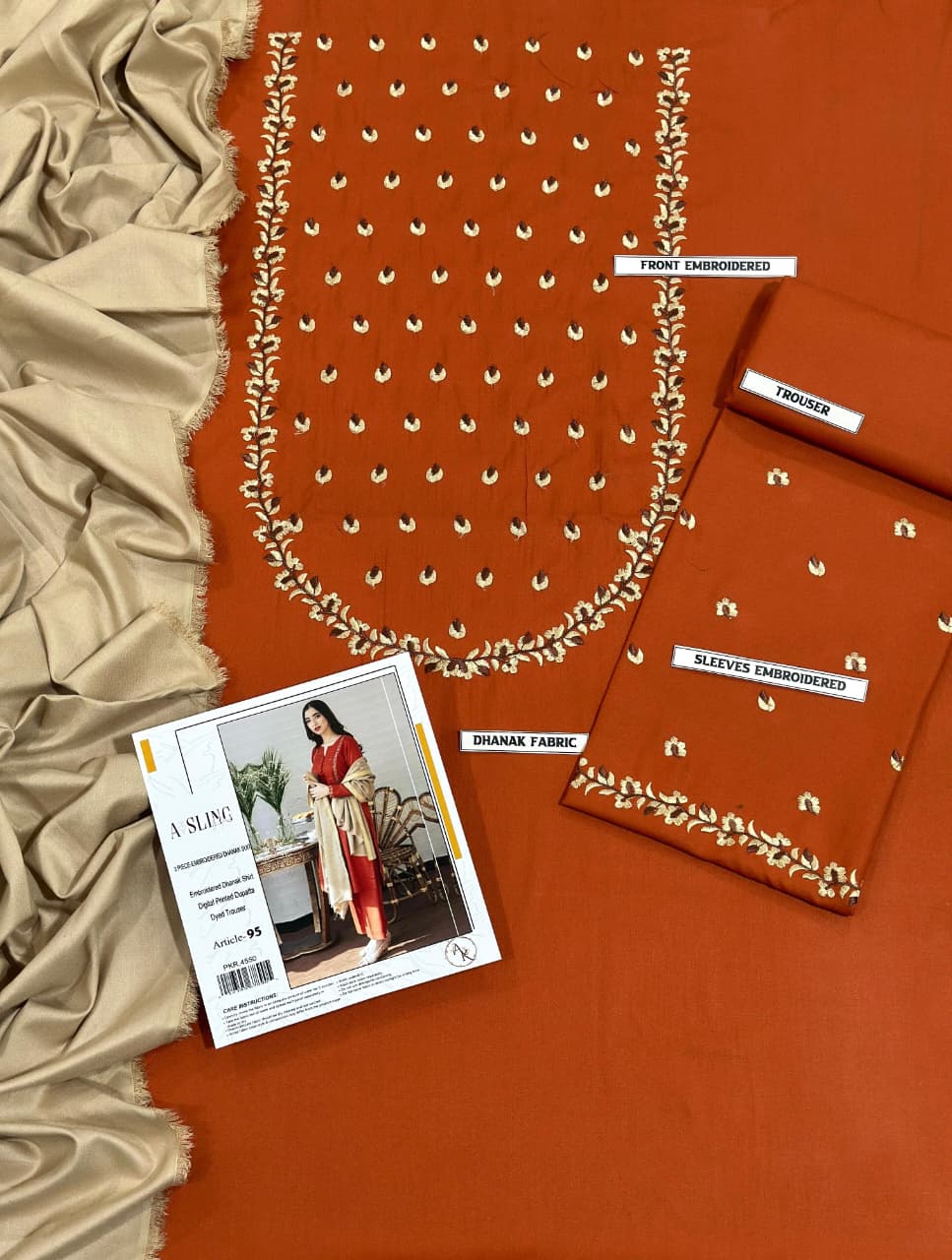 A Sling Elegant Dhanak 3PC Unstitched Winter Fabric with Pashmina