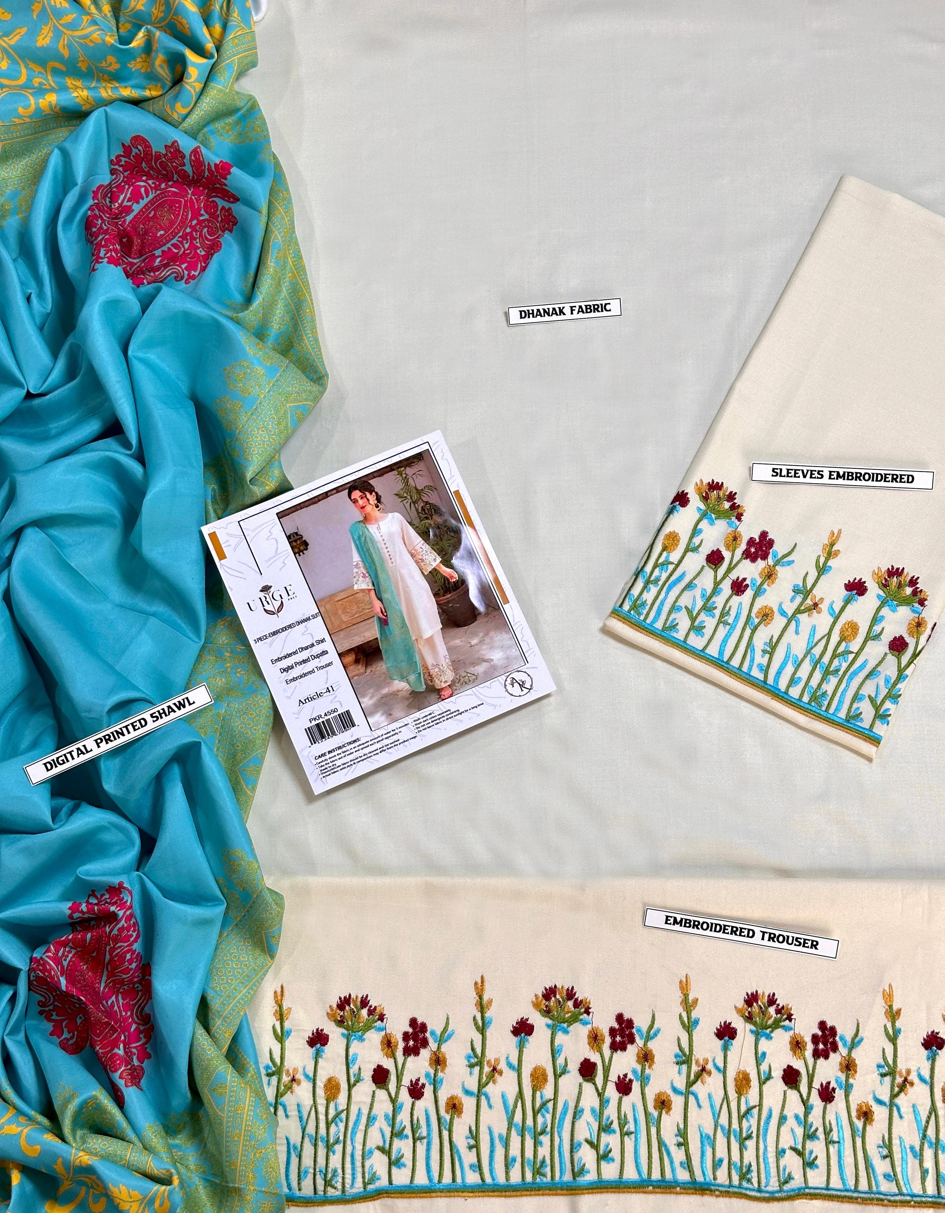 URGE Premium Dhanak 3PC Unstitched Fabric Set with Pashmina