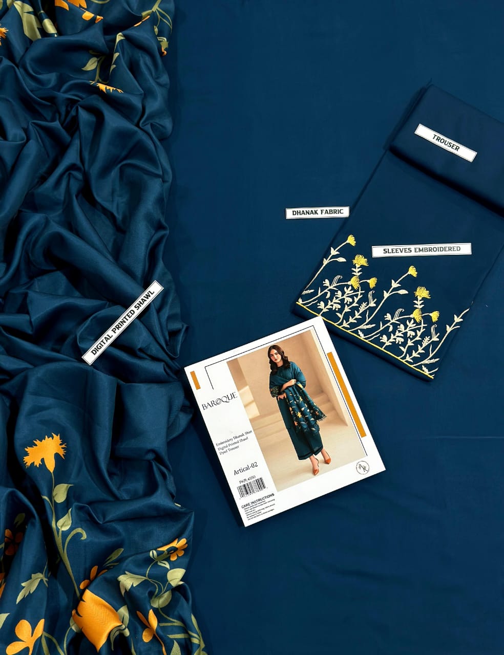 BAROQUE Premium Winter Dhanak 3PC Unstitched Fabric with Pashmina