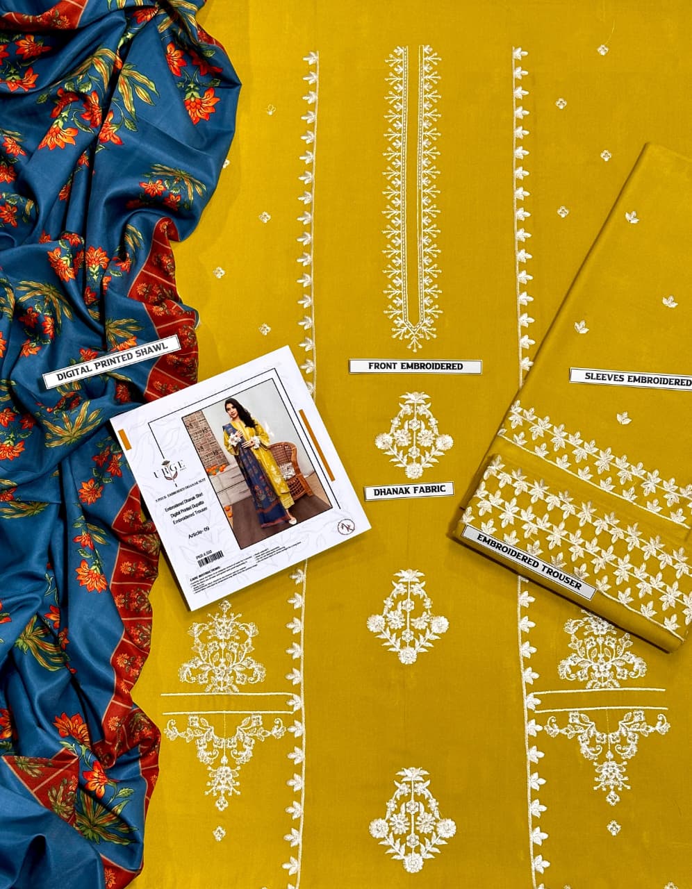 URGE Elegant Dhanak 3PC Unstitched Fabric with Pashmina Shawl