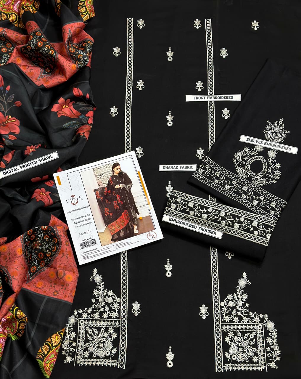 URGE Premium Dhanak 3PC Unstitched Fabric Set with Pashmina