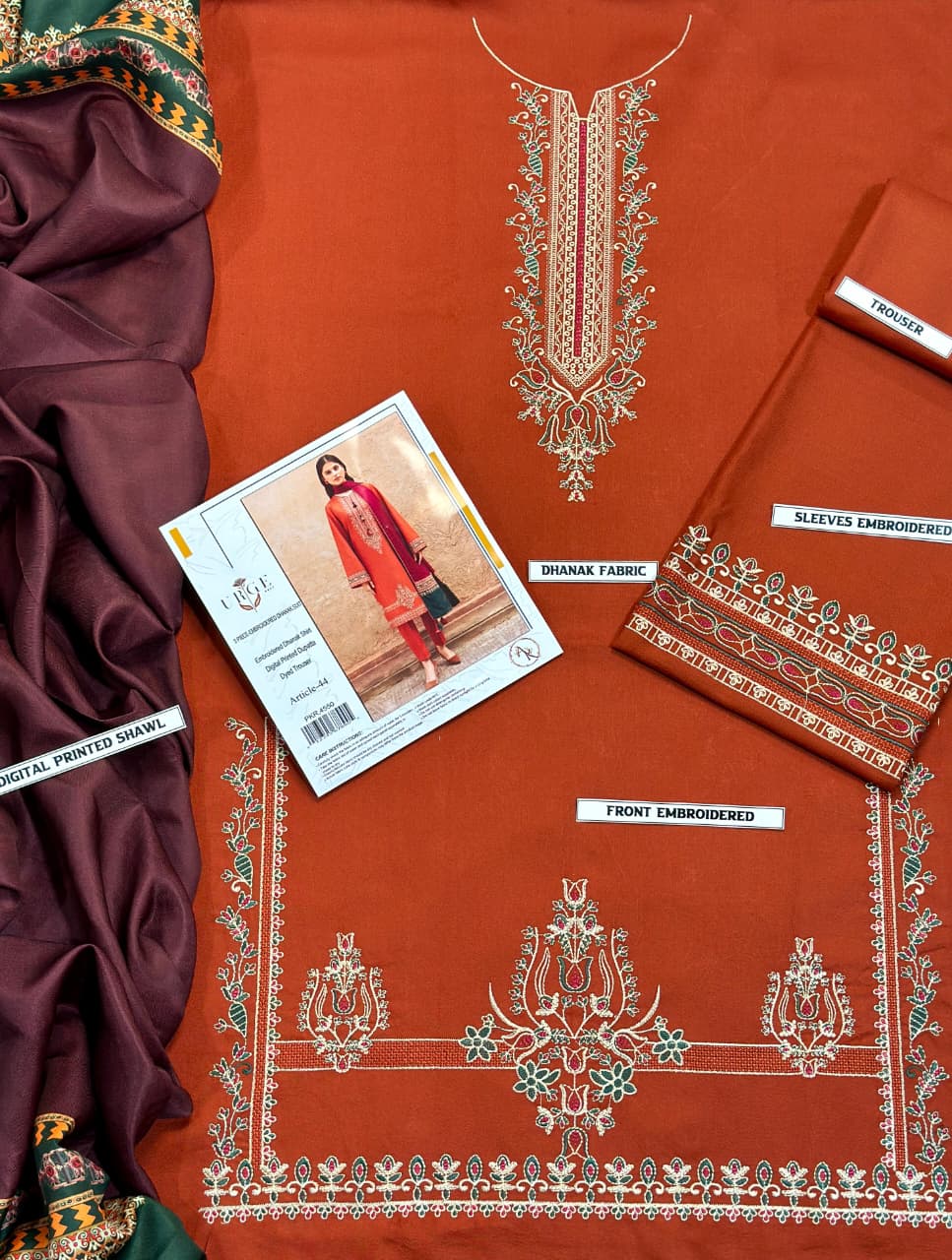 URGE Elegant Winter Dhanak 3PC Unstitched Fabric with Pashmina