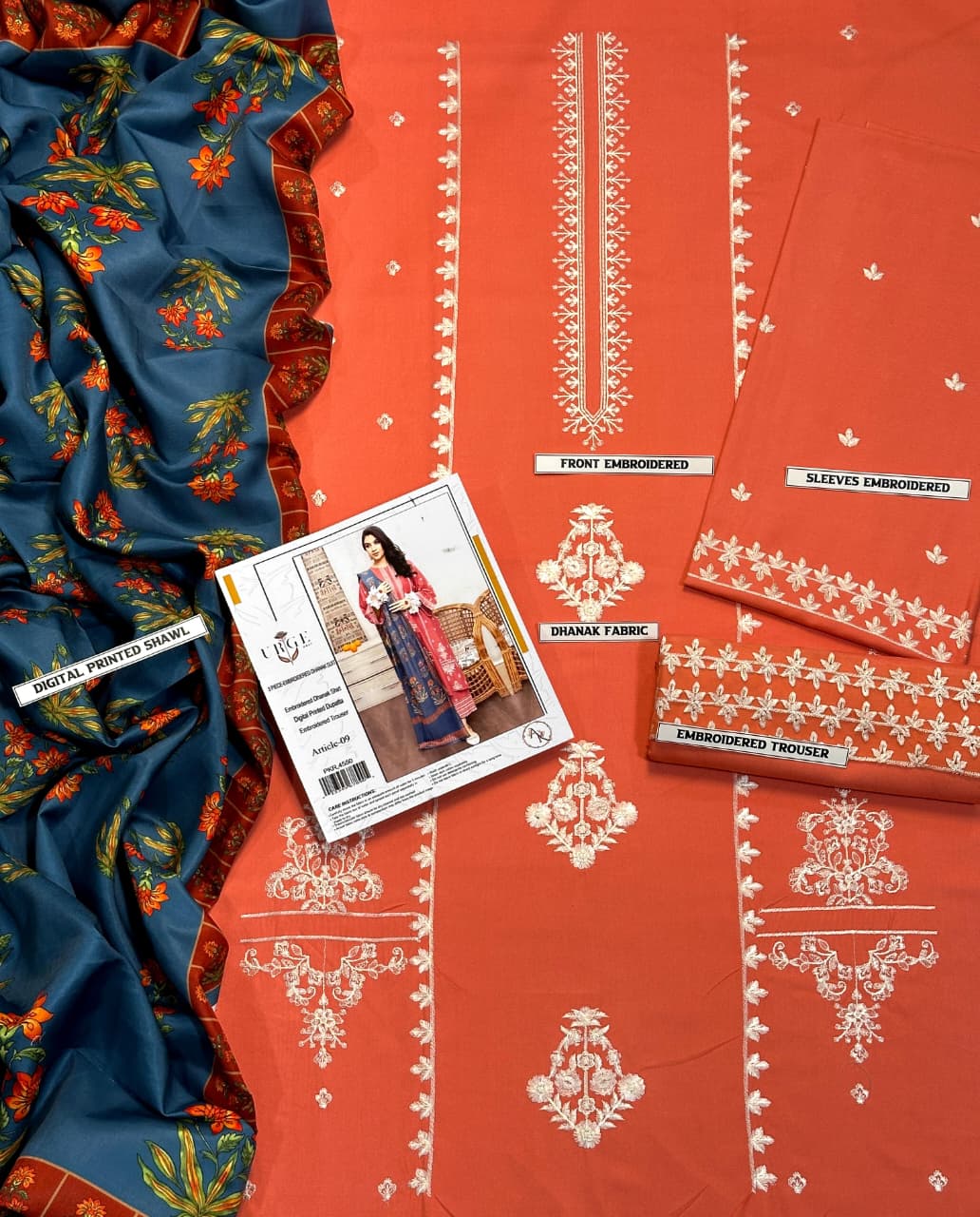 URGE Premium Dhanak 3PC Unstitched Fabric Set with Pashmina