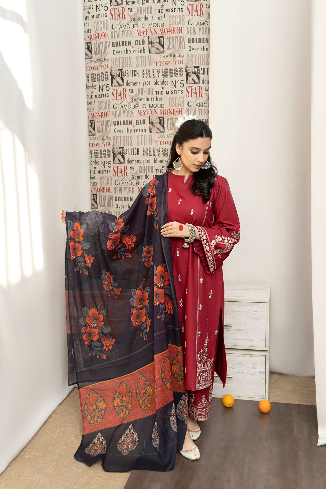 URGE Elegant Dhanak 3PC Unstitched Fabric with Digital Pashmina