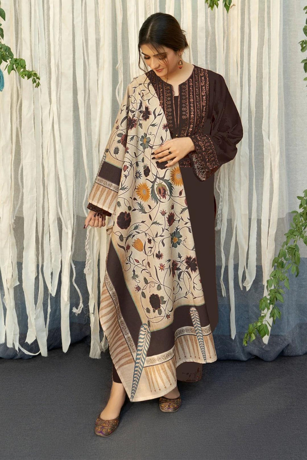 URGE Elegant Winter Dhanak 3PC Unstitched Fabric with Pashmina