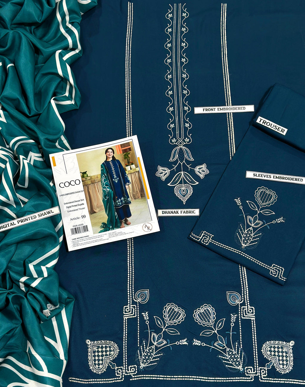 COCO Elegant Dhanak 3PC Unstitched Fabric with Digital Pashmina