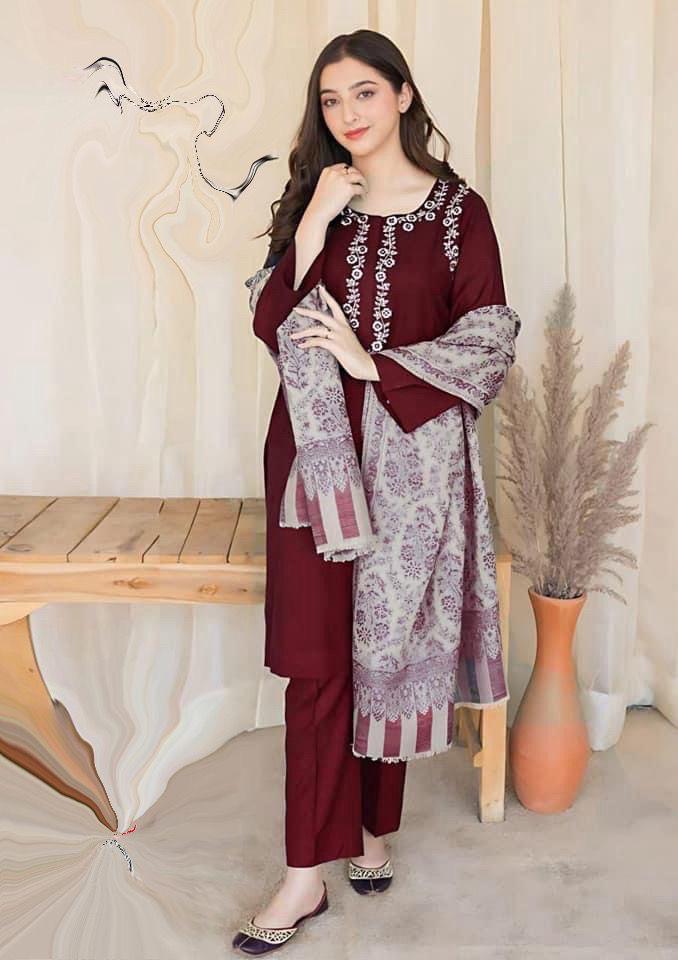 A Sling Luxe Dhanak 3PC Unstitched Winter Fabric with Pashmina Shawl