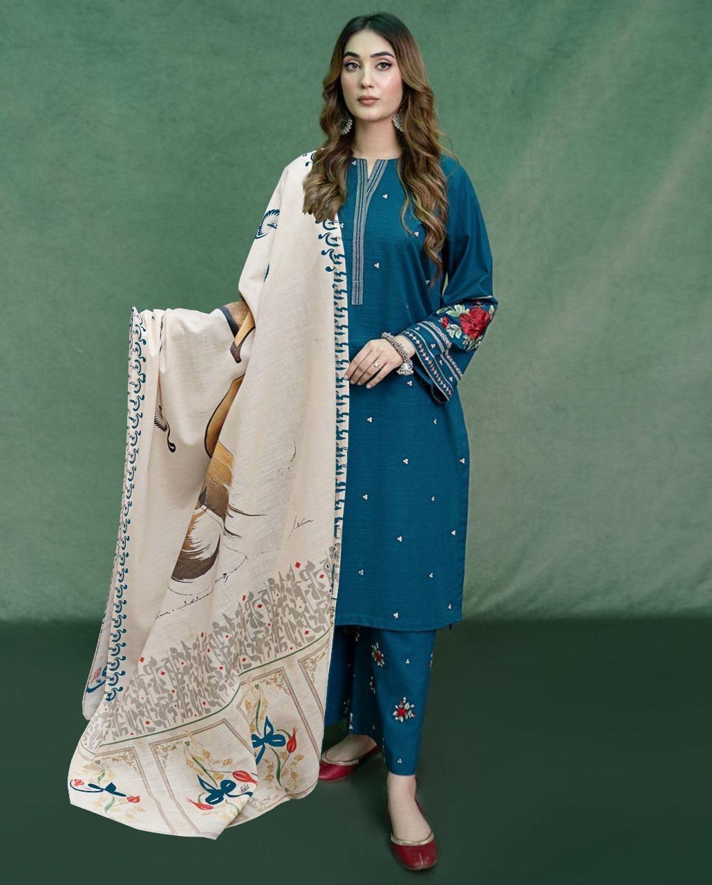 URGE Classic Winter Dhanak 3PC Unstitched Set with Pashmina Shawl