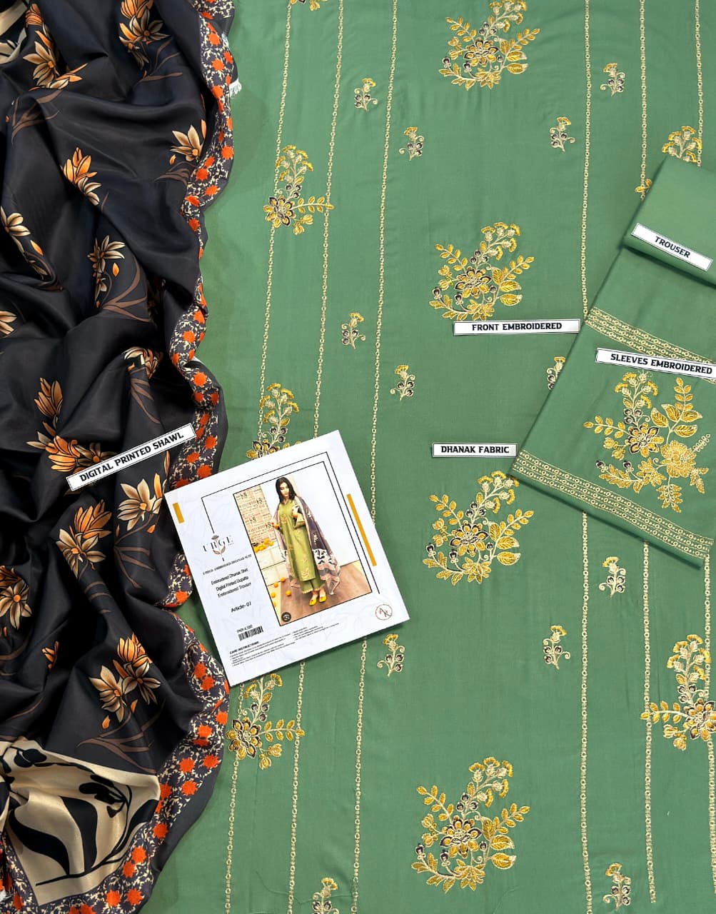 URGE Winter Grace Dhanak 3PC Unstitched Fabric with Pashmina