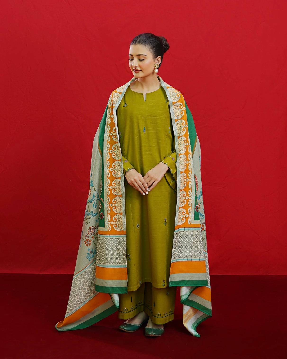 URGE Royal Dhanak 3PC Unstitched Winter Fabric with Pashmina Shawl