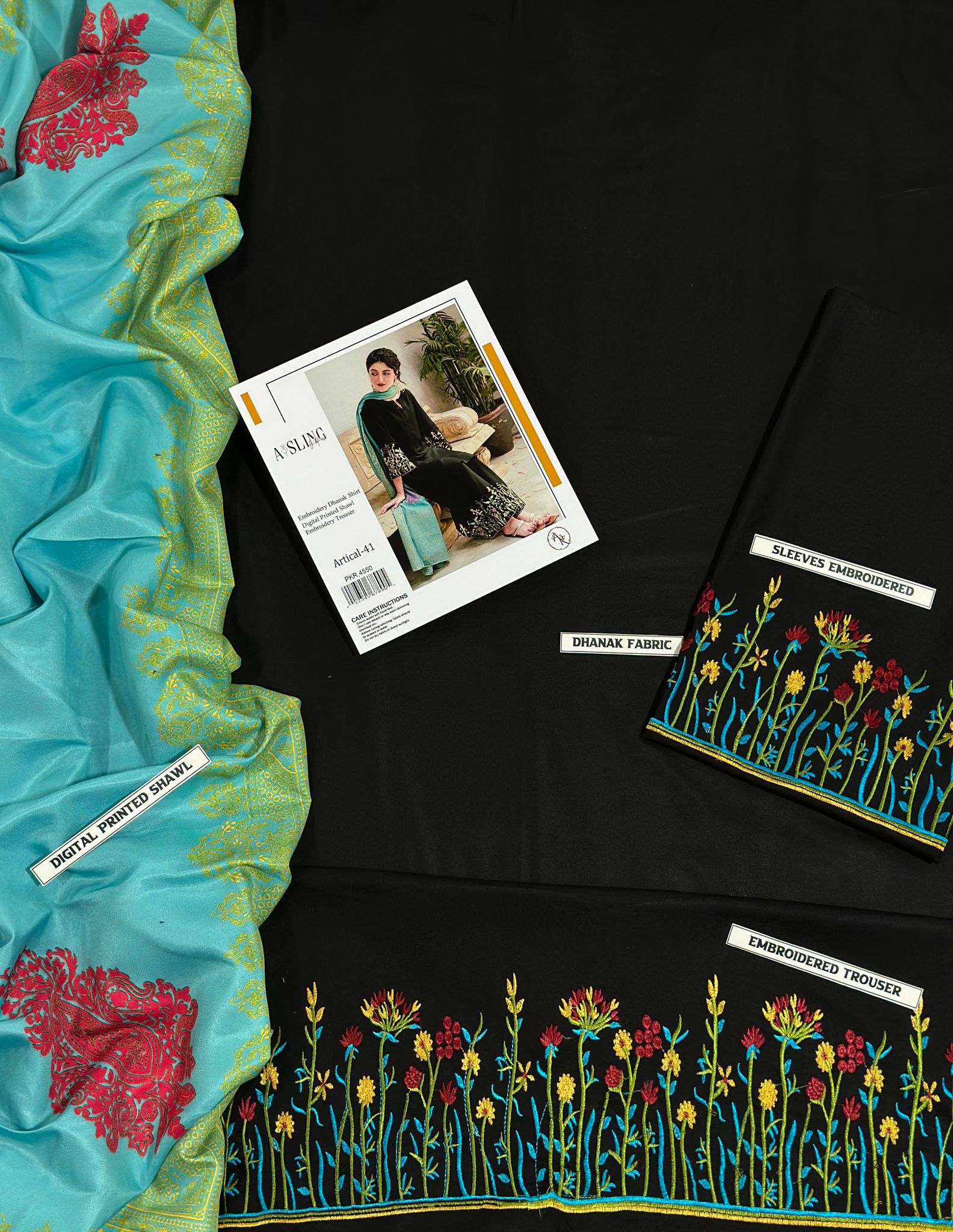 A Sling SoftWeave Dhanak 3PC Unstitched Winter Fabric with Pashmina Shawl