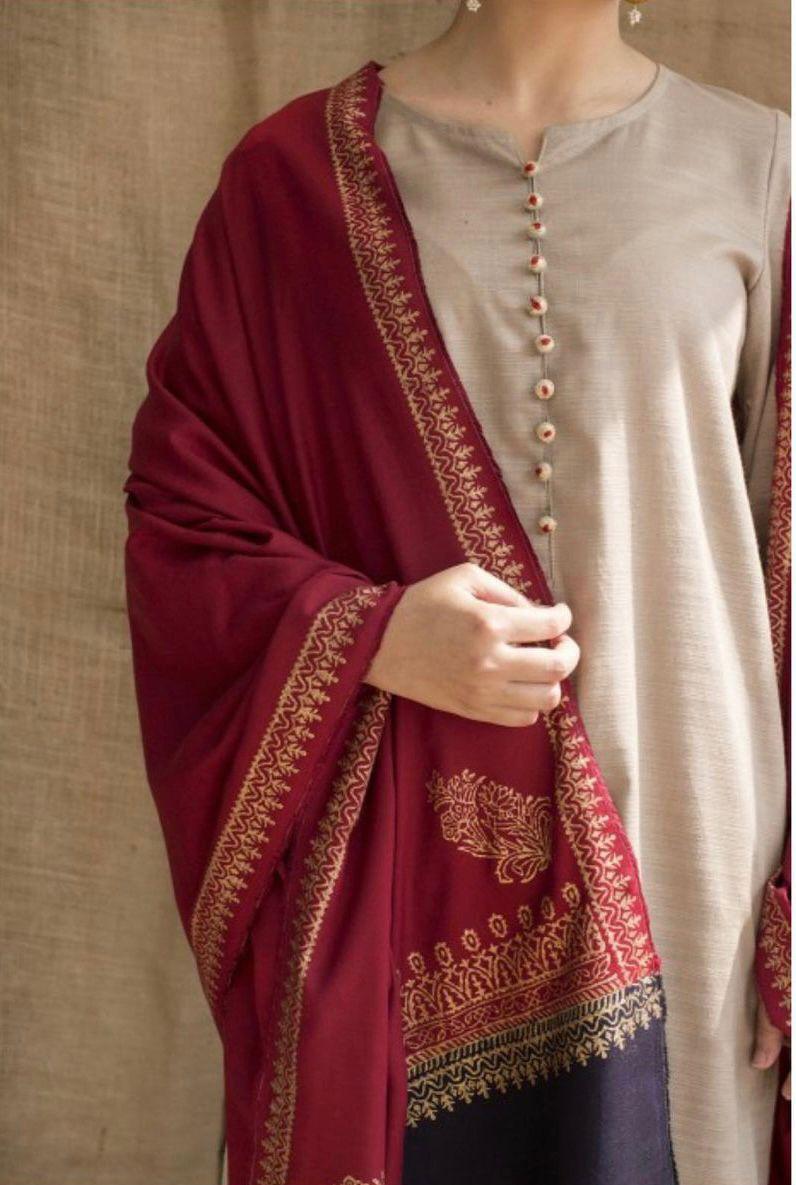 DYOT Heritage Dhanak 3PC Unstitched Winter Fabric with Pashmina