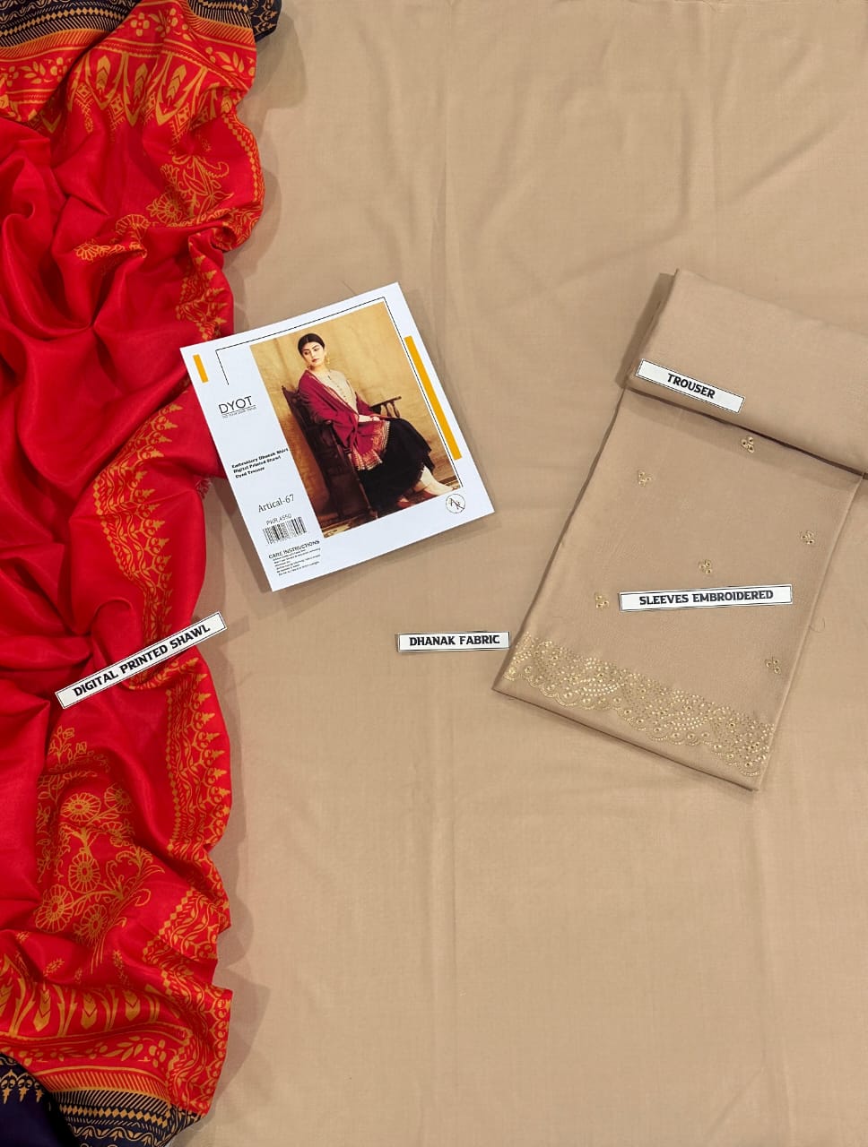 DYOT Heritage Dhanak 3PC Unstitched Winter Fabric with Pashmina