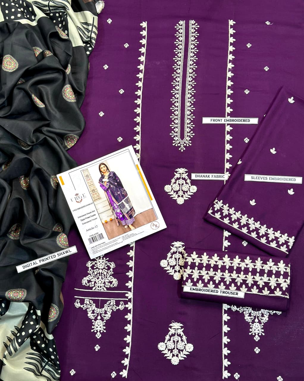 URGE Winter Elegance Dhanak 3PC Unstitched Fabric with Pashmina