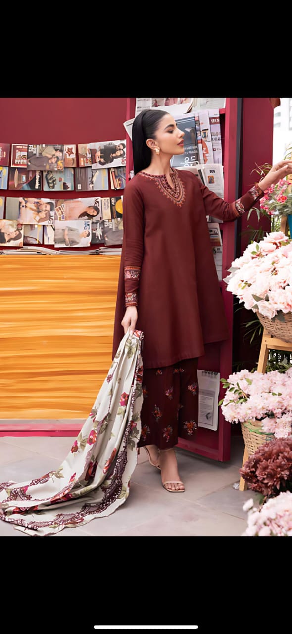 URGE Premium Dhanak 3PC Unstitched Fabric with Digital Pashmina Shawl