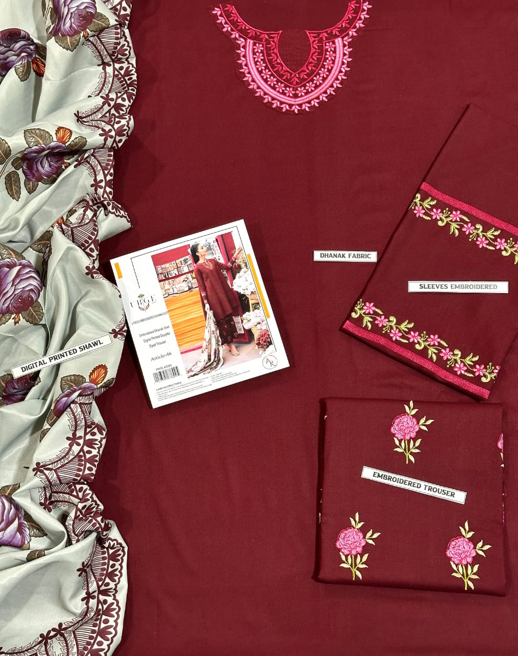 URGE Premium Dhanak 3PC Unstitched Fabric with Digital Pashmina Shawl