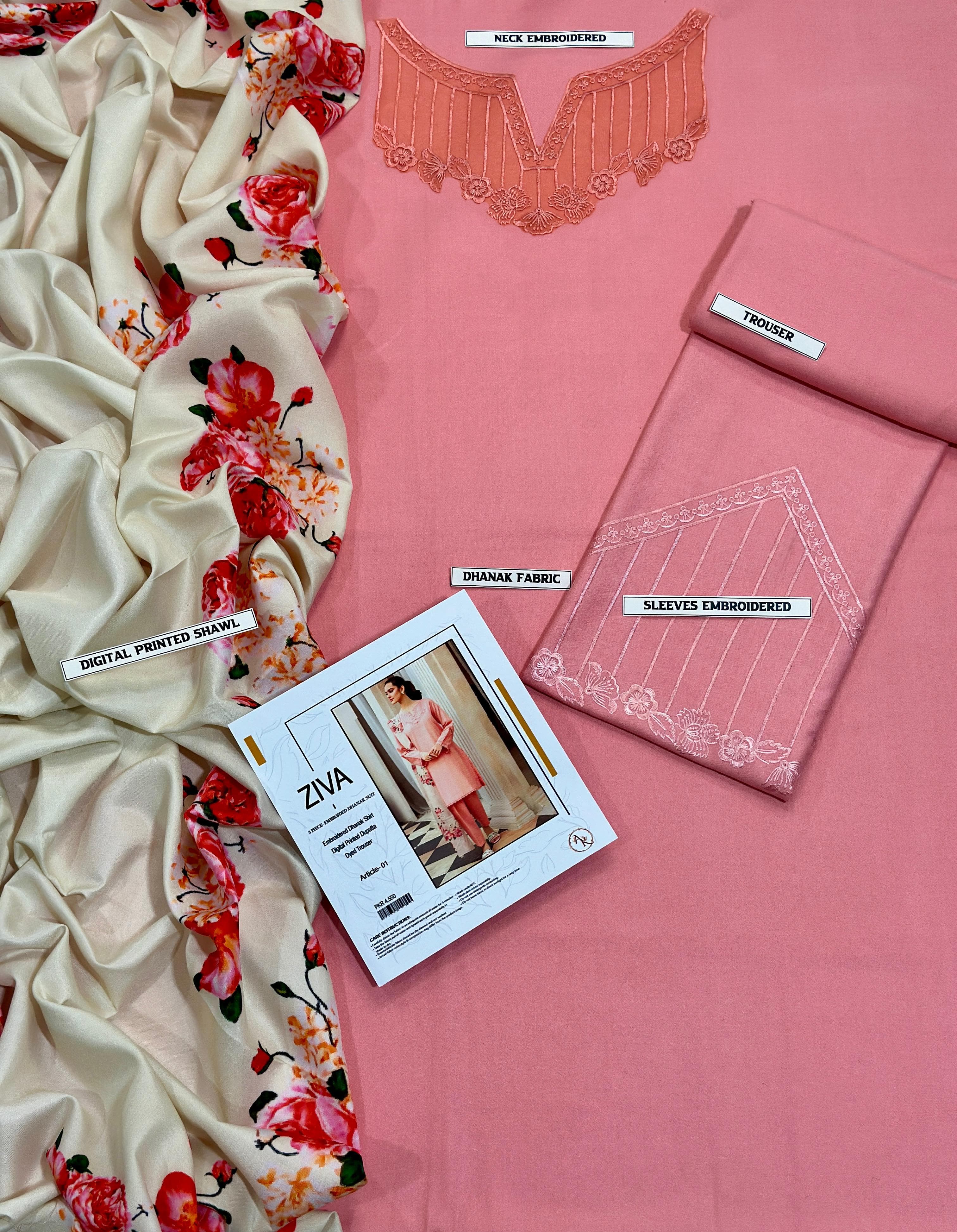 Ziva Elegant Dhanak 3PC Winter Suit with Pashmina Shawl