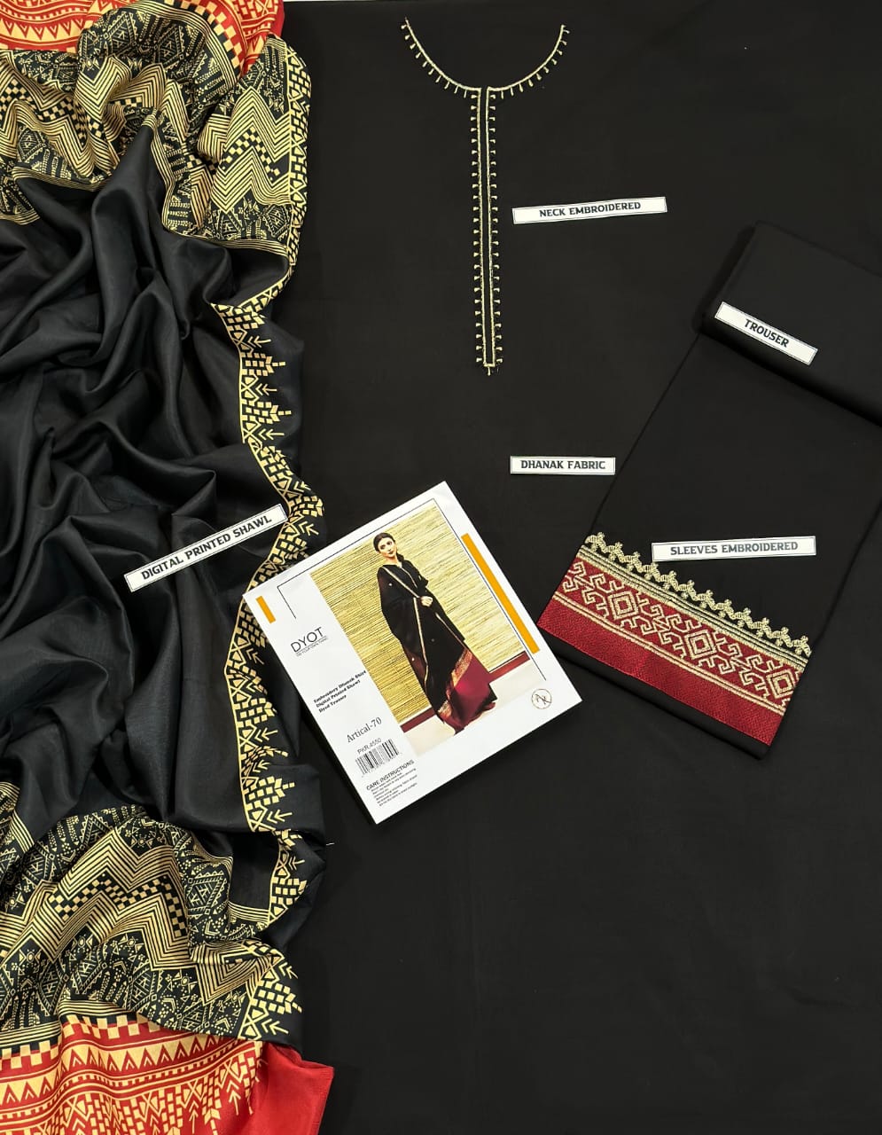 DYOT Winter Dhanak 3PC Embroidered Suit with Pashmina Shawl