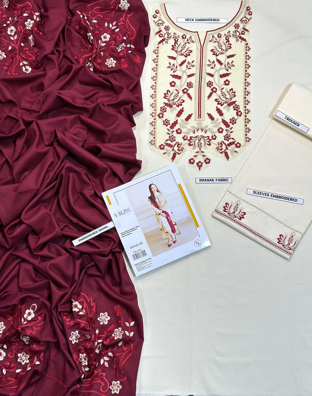 A Sling Airjet Dhanak 3PC Embroidered Winter Suit with Pashmina