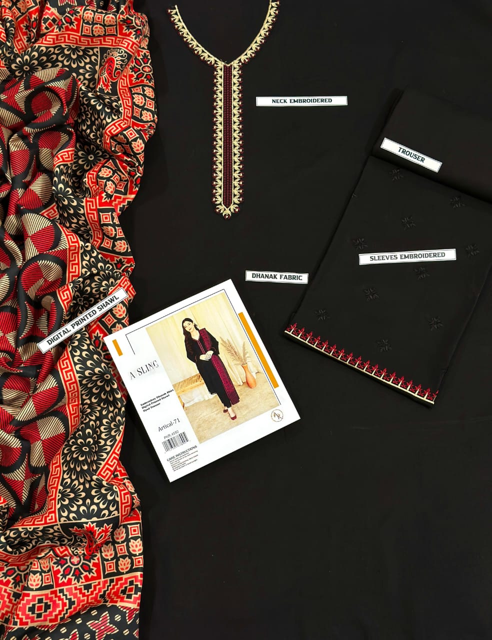 URGE Premium Dhanak 3PC Winter Suit with Embroidered Details & Pashmina