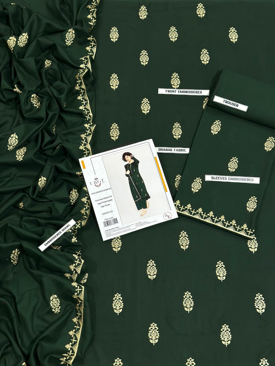 URGE Winter Dhanak 3PC Suit with Heavy Embroidery & Pashmina