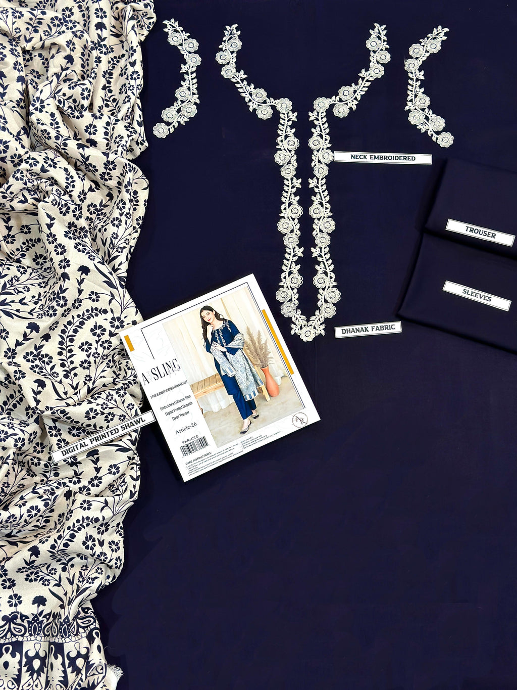 A Sling Winter Dhanak 3PC Suit with Embroidered Detailing & Pashmina Shawl