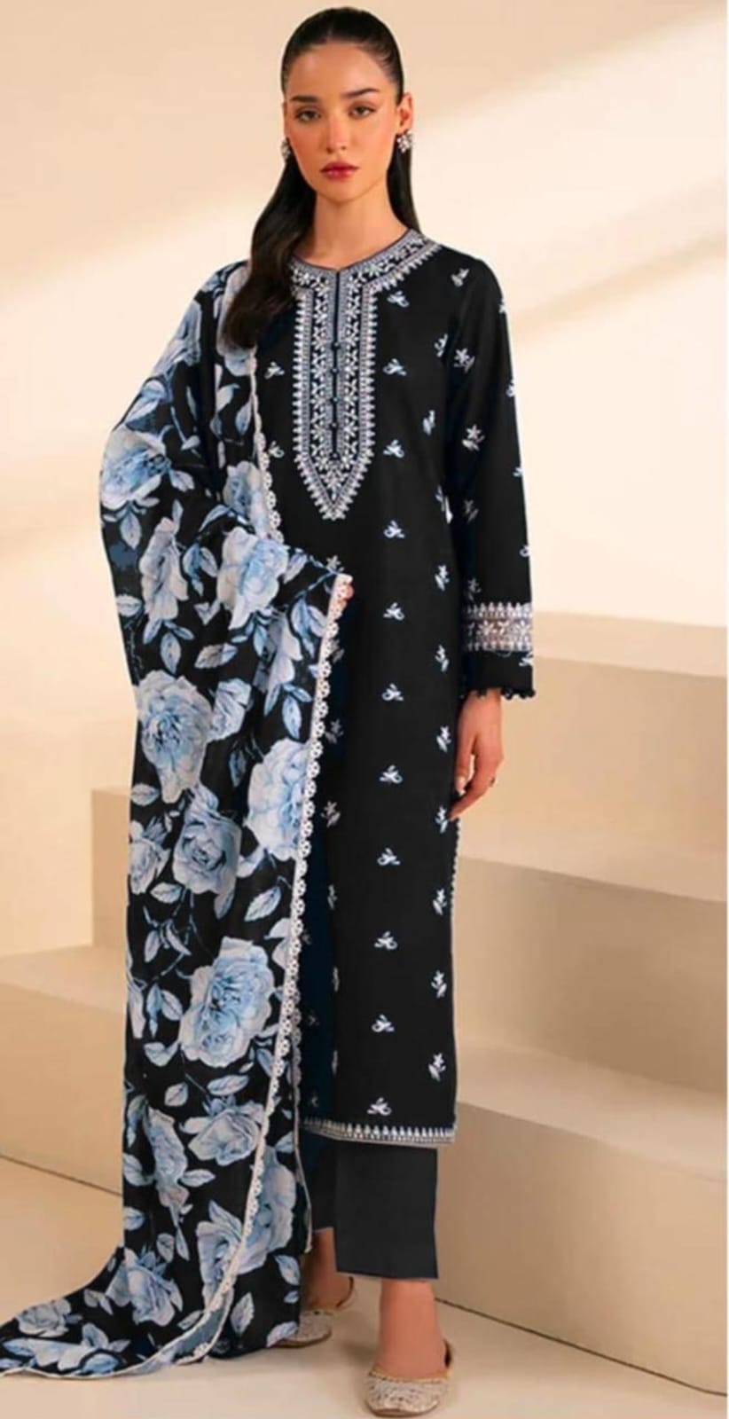 URGE Winter Dhanak 3PC Embroidered Suit with Digital Pashmina Shawl