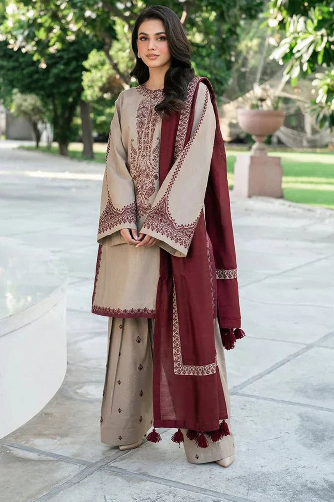 Zara Shahjahan Premium Winter Dhanak 3PC Unstitched Fabric with Pashmina