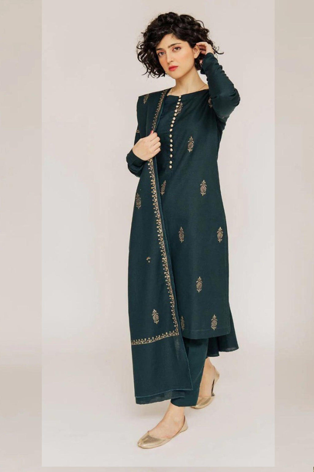 URGE Winter Dhanak 3PC Suit with Heavy Embroidery & Pashmina