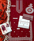 Jazmin Premium Dhanak 3PC Unstitched Embroidered Fabric with Shawl