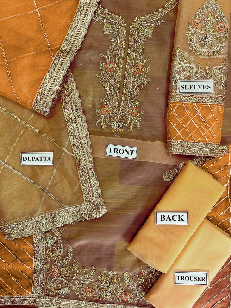 SRA Luxury Organza Suit | Thread & Handwork | Heavy Embroidered 3PC