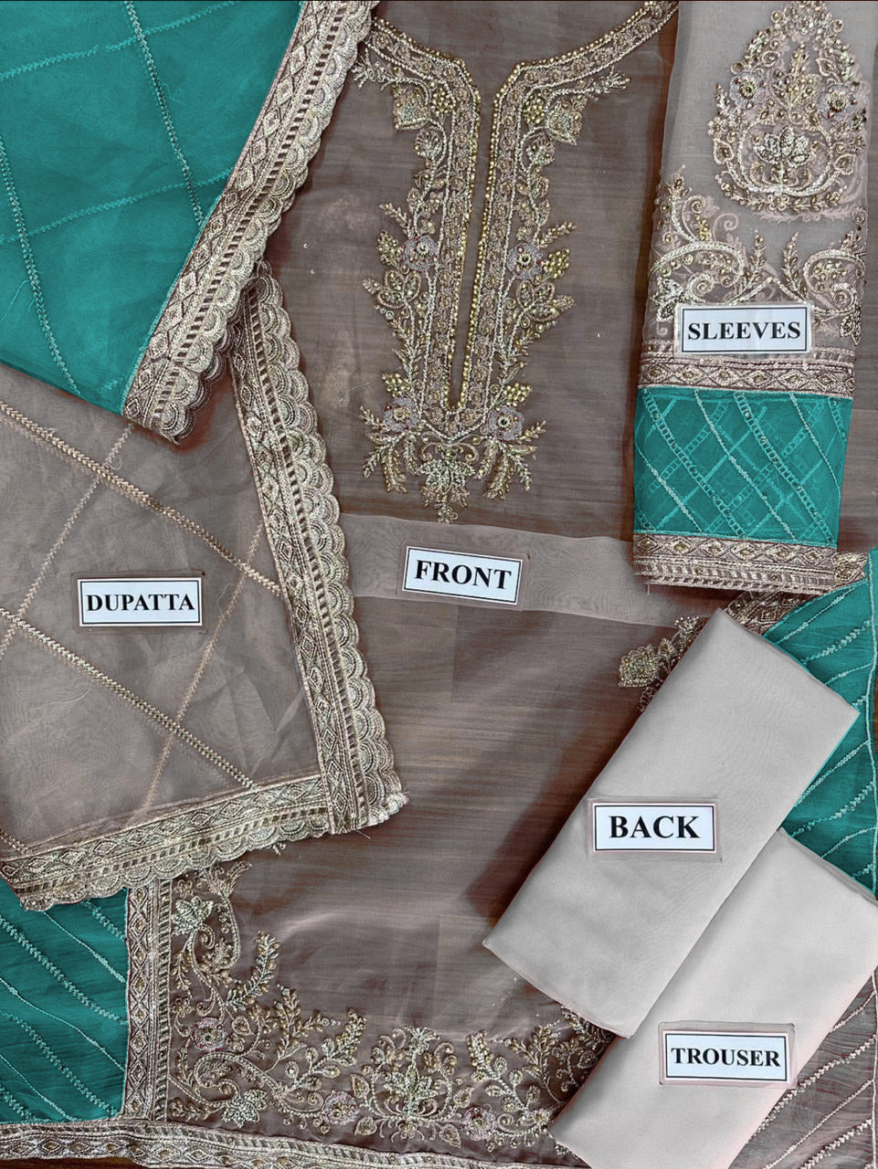 SRA Luxury Organza Suit | Thread & Handwork | Heavy Embroidered 3PC