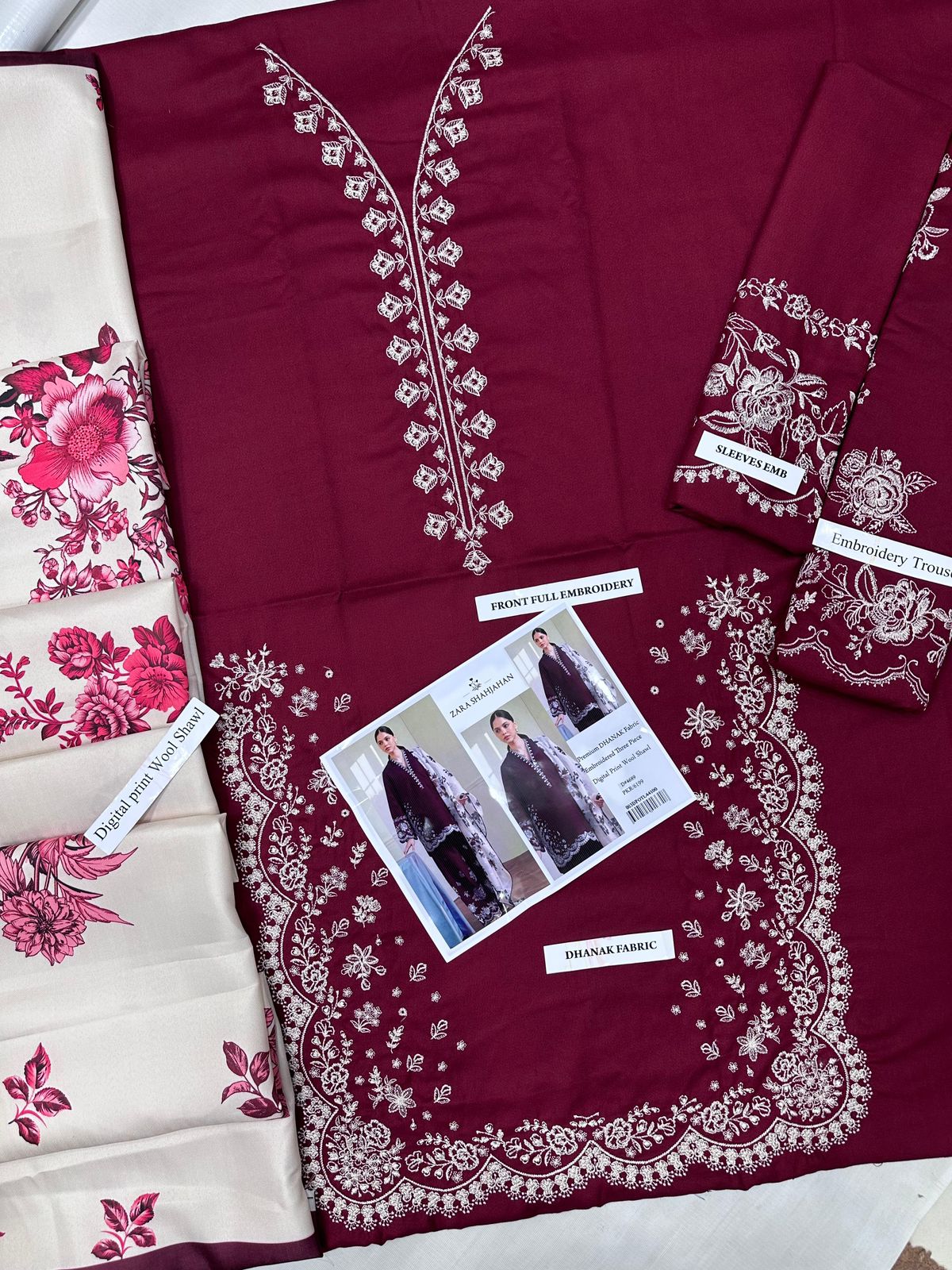 Zara Shahjahan Unstitched Dhanak Collection – Embroidered Shirt & Trouser + Digital Shawl
