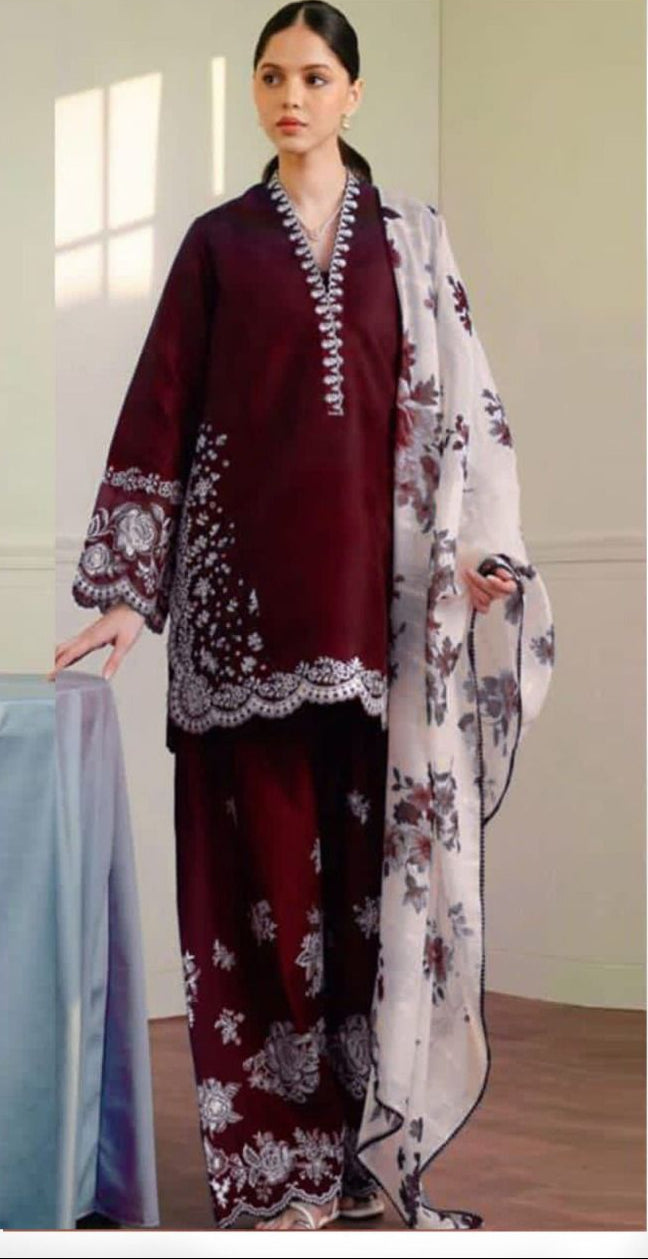 Zara Shahjahan Unstitched Dhanak Collection – Embroidered Shirt & Trouser + Digital Shawl